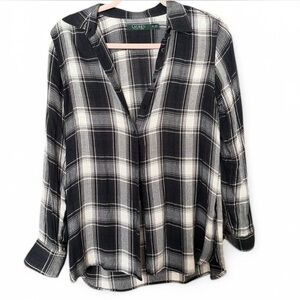 Ralph Lauren Black & White Plaid Button-Up Shirt